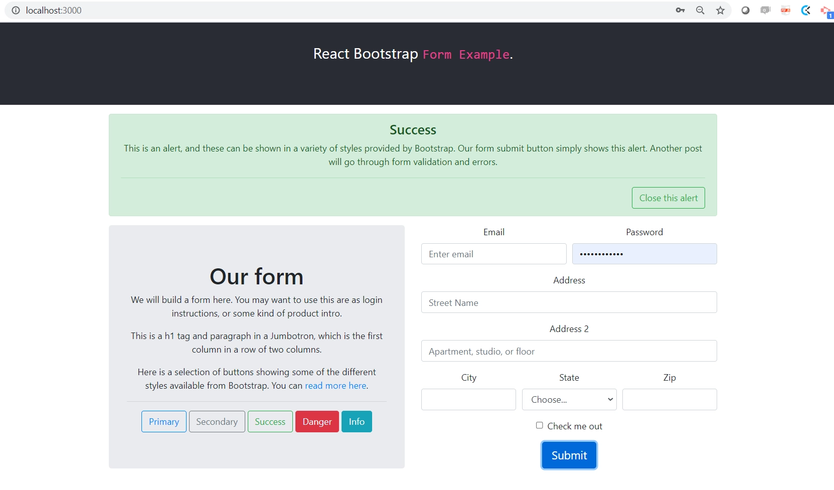 a react bootstrap form example